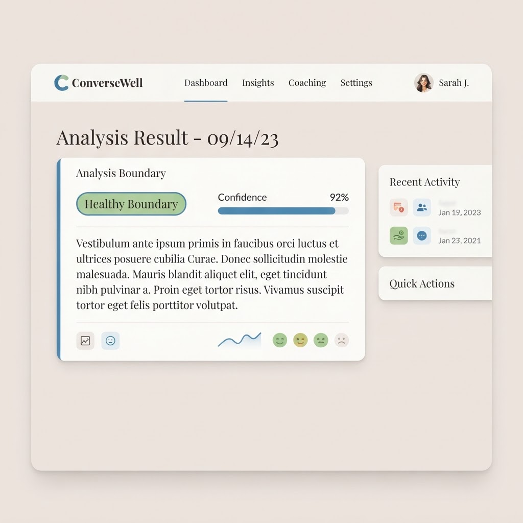 Preview of the message analysis screen showing a healthy boundary result with a confidence score